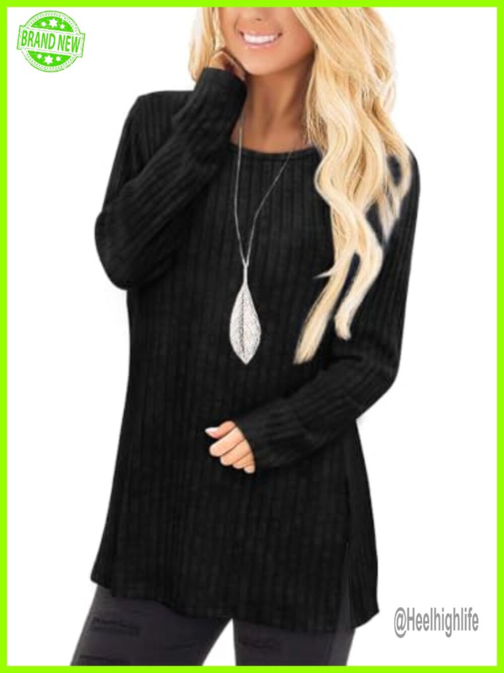 Jescakoo Womens Long Sleeve Tunic Sweater Crew Neck Side Split Pullover